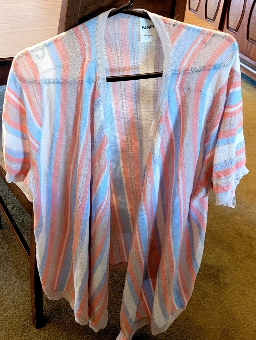 BLAIR Women's Pastel Striped Open-Front Cardigan, Never Worn, Size XL